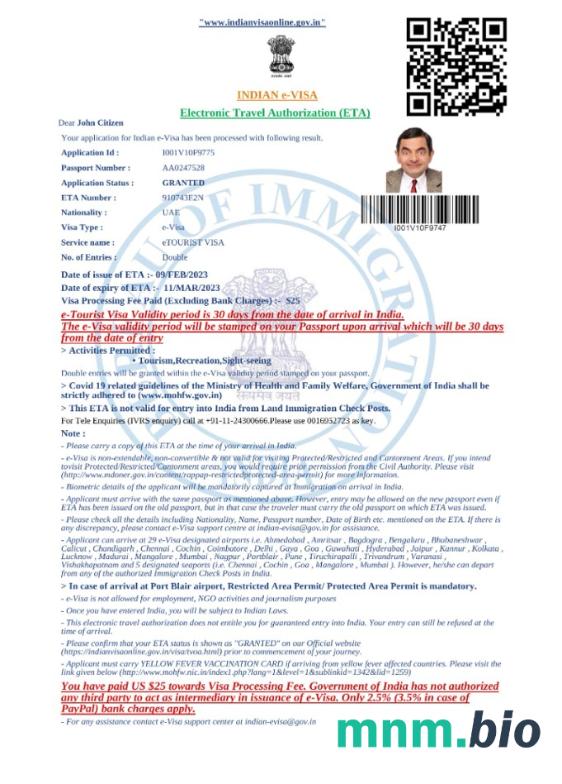 Szablon e-visa do Indii